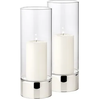 EDZARD 2er Set Windlicht Granada (H 25 cm, ø 9 cm) einteiliges Glas, Fuß in Silber-Optik, Kerzenglas Indoor und Outdoor, für Kerzen bis Durchmesser 8 cm, ideal für die Dauerkerze Cornelius von Edzard