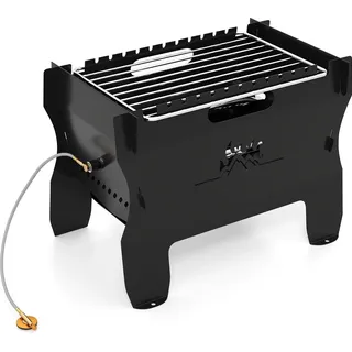 Tragbarer 2-in-1-Holzkohle- und Gasgrill mit Edelstahlrost