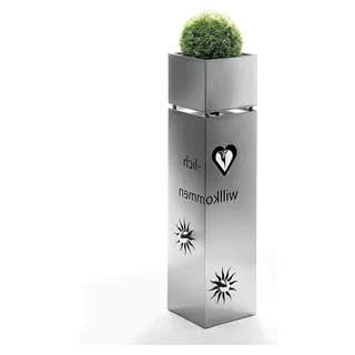 Pflanzsäule Blumensäule Dekosäule mit Schale -Herz- Edelstahl 100 cm