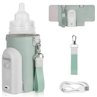 lionelo Thermup Go Evo Tragbarer Babyflaschenwärmer, hält Flüssigkeiten warm, 5 Betriebstemperaturen von 38 bis 50o C, USB-C Aufladung, bis zu 9 Stunden Betrieb, LCD Display