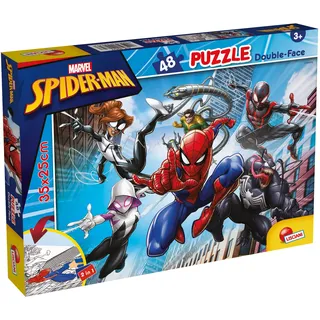 Lisciani - Marvel Spider-Man - Wendepuzzle mit 48 Teilen ab 4 Jahren | Kinderpuzzle - Rückseite zum Ausmalen im Format 35 x 25 cm - Robuster Karton - Fördert logisches Denken und Beobachtung