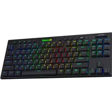 Redragon K621 TKL Kabellose mechanische RGB-Tastatur, 5,0 BT/2,4 GHz/kabelgebunden, 80% ultradünne Low-Profile-Tastatur mit dedizierter Mediensteuerung und klickenden blauen Schaltern, Schwarz