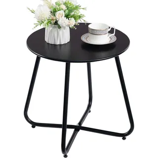 HollyHOME Balkontisch Klein Gartentisch Rund Metall Wetterfest Schwarz - Schwarz