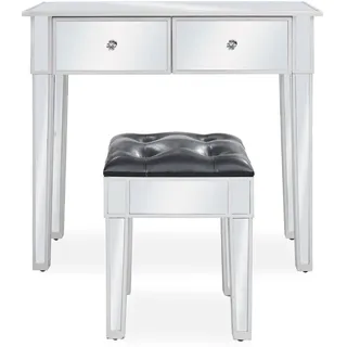 vidaXL Verspiegelter Schminktisch mit Hocker MDF und Glas - Silber