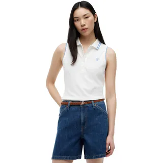 Tommy Hilfiger Damen Poloshirt Kurzarm Swimshop Baumwolle Ärmellos, Weiß (Ecru), XL