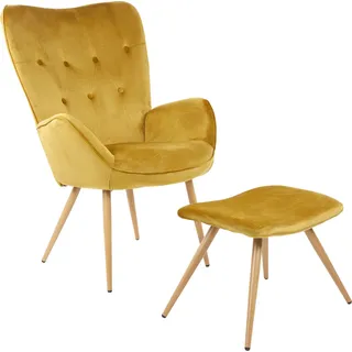 Albatros Ohrensessel mit Hocker YORK, Samt Bezug, bequem gepolstert, Fernsehsessel, Polstersessel, Farbe Ohrensessel:Gold - Gold