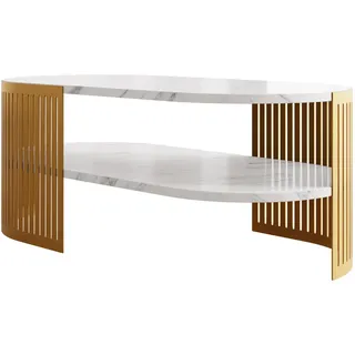 Mirjan24 Couchsitch Fikoli Oval Gold Ii , Weiß, Goldfarben , Metall , Oval,Oval , 50x40x100 cm , Wohnzimmer, Wohnzimmertische, Couchtische