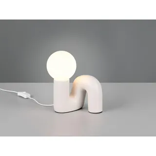 Ausgefallene LED Tischlampe Keramik Hellgrau mit Glaskugel Weiß, Höhe 21,5cm