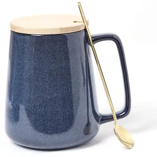 Große Keramik Kaffeetassen, 24 Unzen / 700ml Extra Große Tassen, Passender Deckel Und Löffel, Für Cappuccino, Latte, Heiße Kakao Oder Heißes Tee-kollesidei Geschenk (24 oz Pure Blue Set)