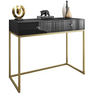 Lookway Konsole Blanco Gold II auf goldenem Gestell , Schwarz Hochglanz, Goldfarben , Holzwerkstoff , 100x81x42 cm , Wohnzimmer, Wohnzimmertische, Konsolentische