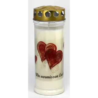 Grabkerze mit Spruch und Motiv Herz, (21x7,5 cm) Grablicht mit 7 Tage Brenndauer (3722), Wetterfestes Trauerlicht mit Deckel, Hochwertige Trauerkerze, Edle Gedenkkerze aus Deutschland