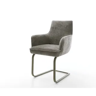 Freischwinger Heira-Flex mit Armlehnen Bouclé Soft Schlamm Freischwinger flach Effektfinish Titan Taschenfederkern