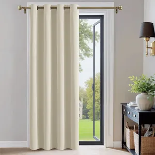 PONY DANCE Thermovorhang Kälteschutz Hellbeige Türvorhang Blickdicht | 1 Stück H210 x B132 cm, Verdunkelungsvorhang, für Kinderzimmer, Wohnzimmer, Sichtschutz, UV-Schutz, Ösenschal, Abdunkelnd