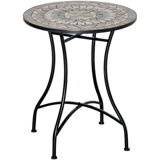 Gartentisch rund Mosaik, ?60x71 cm, Metall, Mehrfarbig, Keramikfliesen-Tischplatte, wetterfest, pflegeleicht - Grün
