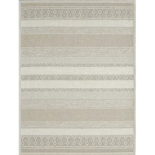 Outdoor Teppich Flachgewebe Balkonteppich Terasse Küchenteppich Wetterfest Beige Grau - Beige