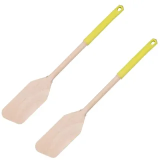Fackelmann 9301650 Pfannenwender aus Holz mit farbigem Silikongriff, Set mit Holzspatel, Küchenspatel, Spatel, Holz, Silikon, Grau, Senf, Grün, Rot, Khaki, 34 cm