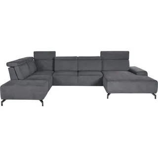 sit&more Wohnlandschaft »Gizeh U-Form« 12 cm Fußhöhe, inklusive Sitztiefenverstellung und Kopfteilverstellung, grau