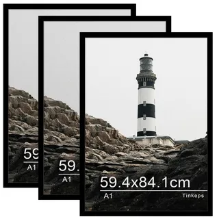 Tinkeps 3er Pack Bilderrahmen A1 (59,4x84,1 cm) Schwarz, Bilderrahmen Hergestellt aus Holzwerkstoff, Rahmen A1 Ideal für Fotos, Bilder, Poster
