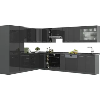 Vicco Eckküche Fame-Line, 347 x 46 cm ohne Arbeitsplatte, Anthrazit Hochglanz/Anthrazit - Dunkelgrau