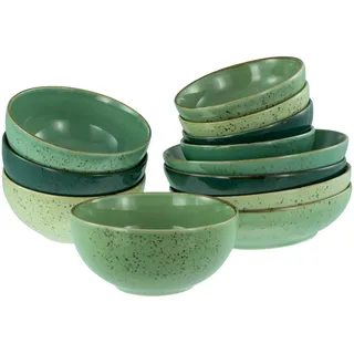 CreaTable, 24224, Serie Nature Collection Green Life, 12-teiliges Geschirrset für 12 Personen, Bowl Set aus Steinzeug, spülmaschinen- und mikrowellengeeignet, Qualitätsproduktion