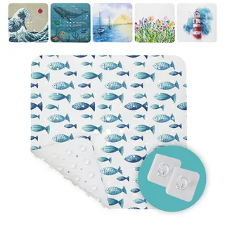 arteneur® - Duschmatte rutschfest 53x53 cm | Antirutschmatte Dusche | Inkl. Aufhängung | Schimmelresistent | Maschinenwaschbar | BPA frei | Rutschmatte Dusche Blaue Fische