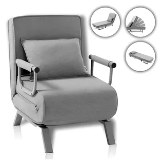 Schlafsessel Schlafsofa TED 3in1 mit Armlehne - Bettfunktion - Verstellbare Rückenlehne - Inklusive Kopfkissen - Bis 200kg - Klappsessel Relaxsessel Sofabett Klappbett Gästebett Wohnzimmer Grau - Grau