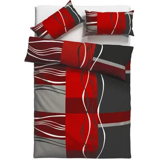 MY HOME Bettwäsche "Kelian", rot (anthrazit, rot), B/L: 135cm x 200cm, 1 Stk., 1 Stk., Polycotton recycelt, B/L: 80cm x 40cm, 2 Stk.