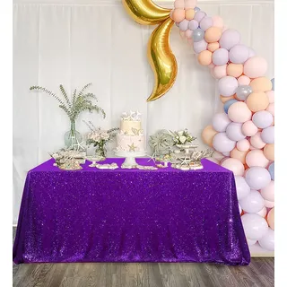 Pailletten-Tischdecke, 228,6 x 335,3 cm, violett, Party-Tischdecke, rechteckig, nahtlos, Pailletten, Tischüberzug, Glitzer, Hochzeit, Geburtstag, Brautparty, Dekorationen