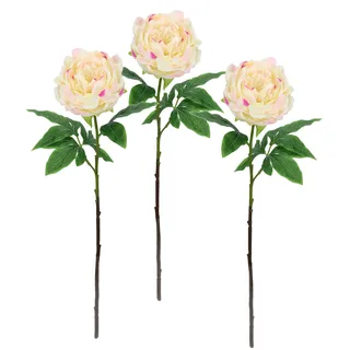 Kunstblume Päonie Bauernrose Pfingstrosen Zweig Einzelblume Stielblume Floristik künstliche Blumen Beiwerk für künstliche Blumen-Sträuße und Bouquets Blumengestecke Dekoblume, 3er Set, peach