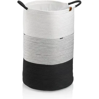 kela Wäschekorb geflochten mit Stoffeinsatz, Wäschesack schwarz-weiß, Wäschesammler 40 x 57 cm, HEDDA, Baumwolle-Polyester