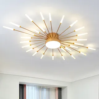 RRBEST LED Deckenleuchte Wohnzimmer,Wohnzimmerlampe Moderne Minimalistische Deckenlampe Innen Dekorative Deckenbeleuchtung für Wohnzimmer, Schlafzimmer und Büro(28+1 Köpfe, Gold)