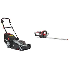 Sprint 2x18V (36V) Lithium-Ionen 44 cm Akku-Rasenmäher 440P18V, inklusive 2X 5Ah Batterie und Zweifach-Ladegerät, 5 Jahre Garantie, rot + Lithium Ionen Heckenschere