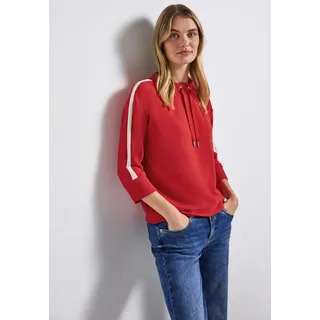 Kapuzensweatshirt STREET ONE, Damen, Gr. 34, racing rot, Sweatware, Obermaterial: 65% Polyester, 33% Viskose, 2% Elasthan, unifarben mit Farbeinsatz, lässig geschnitten hüftbedeckend, U-Boot-Ausschnitt, Bündchen, Sweatshirts Kapuzensweatshirt, Ottoman Shirt mit Tape