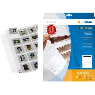 Hama 25 Diahüllen für gerahmte Dias transparent & Herma 7761 Fotophan Negativhüllen DIN A4 transparent (7 x 5 Streifen, 25 Hüllen, Folie) für Kleinbild-Negative im Format 35 mm mit Sicherheitslasche