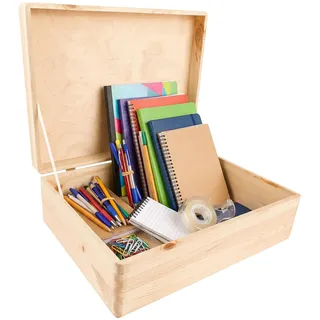 Creative Deco XL Große Holzkiste mit Deckel | 40x30x14 cm (+/-1cm) | Erinnerungsbox Baby Holzbox mit Deckel Unlackiert Kasten | Für Dokumente, Spielzeug, Ostern | ROH, UNGESCHLIFFEN