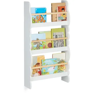 Relaxdays Kinderbücherregal Wolke 80 x 42,5 x 14 cm Kiefer massiv weiß/Natur