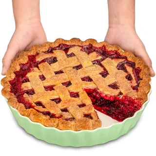 Praknu Tarteform aus Keramik 28 cm - Hoher Rand - Mit Antihaftbeschichtung - Kratz- und Schnittfest - Einfach zu Reinigen (Grün)
