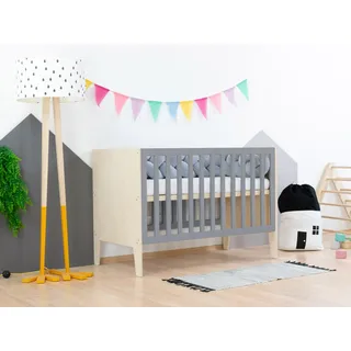 Cot SLEEPY with adjustable bed base height and full headboards - Natural decor - Grey - Grau
