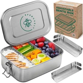 Edelstahl-Lunchbox – 1200 ml, 2 verstellbare Trennwände | Die Everusely-Lunchdose aus Metall ist bequem tragbar und spülmaschinenfest für eine einfache Reinigung.