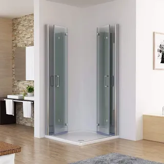 MIQU Duschkabine 90x75x185cm Eckeinstieg Dusche Falttür 180o Duschwand Duschabtrennung 6mm Nano Glas mit Duschwanne DBP