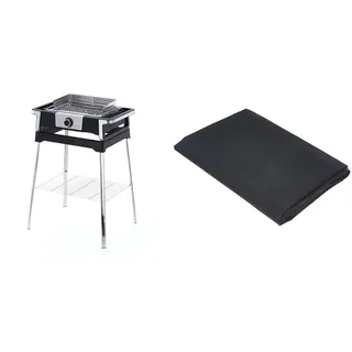 SEVERIN SENOA DigitalBOOST S Elektrogrill mit Untergestell, Standgrill mit schnellem Grillstart bis 500 °C, Edelstahl/Schwarz, PG 8118 & AA237 Schutzhülle für Grill, PEVA, Schwarz, 80 x 47 x 84 cm