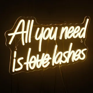 Looklight All You Need is Lashes Neonschild, Lash Neon Signs für Wanddekoration warmweißes LED-Schild, USB-Buchstaben-Neonlichter für Schlafzimmer Schönheit Nagelzimmer Salon Bar Party Wimpern