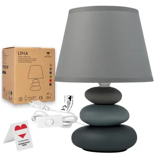 Nachttischlampe "Lina" (Grau/Matt) Tischleuchte Keramik Tischlampe mit Stoffschirm, LED geeignet, E14 230V Keramik, Tischlampe, Nachttischleuchte, Fenster Lampe, Sofalampe. Fensterbank Lampen