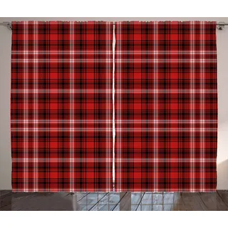 ABAKUHAUS Plaid Rustikaler Vorhang, Nostalgische Gestreifte britischen, Wohnzimmer Universalband Gardinen mit Schlaufen und Haken, 280 x 175 cm, Scarlet Schwarz Weiß - Schwarz