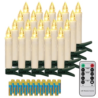 FREEPOWER 20er LED Weihnachtsbaum Kerzen Kabellos mit Fernbedienung Timer Flackern Dimmbar Warmweiß Weihnachtskerzen Lichterkette Christbaumkerzen Außen Wasserdicht(mit 20 Batterien)