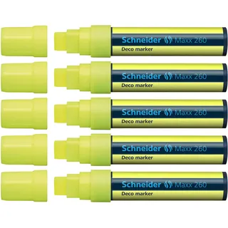 Schneider Maxx 260 Kreidestift (5 + 15 mm Strichstärke, feucht abwischbar, wasserbasiert, geruchsneutral) 5er Pack gelb