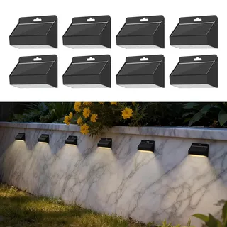 Smiling Shark Solarleuchten für Außen, 8 Stück LED Solar Wandleuchte Aussen IP65 Wasserdichte Wandlampe Solar Zaunleuchten für Garten Stufen Zäune Geländer Terrasse Balkon Treppen, Warmweiß