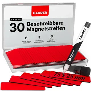 GAUDER Magnetstreifen beschreibbar | Magnetschilder zum Beschriften | Magnetkarten für Kanban Board, Whiteboard & Tafel (75 x 25 mm)