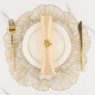 Runde Tischsets aus gepresstem Vinyl, metallische Blume, 6 Stück, hitzebeständig, Esstischmatten, goldfarbenes Tischset für Hochzeit, Party, Küche, Dekorationen
