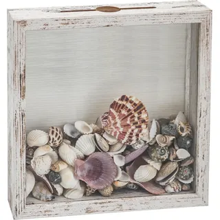FramePro Bilderrahmen für Ticket Shadow Box 3D Rahmen zum Befüllen Tiefer Aufbewahrungsboxen Glasscheibe Holz Objektrahmen DIY Vitrine Muscheln Flugtickets Fotorahmen Memorabilia Weiß 20 x 20 cm